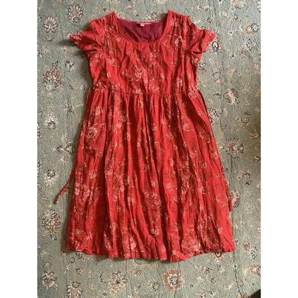 April Cornell Cap Sleeve Red Floral Midi Cotton Tie Back Dress with Pockets, XL - Picture 1 of 6